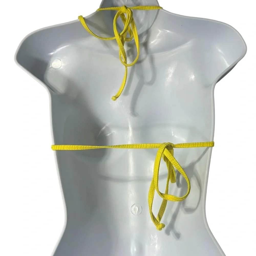 FRANKIE’S BIKINIS bright yellow unlined unpadded string bikini top size S NWOT